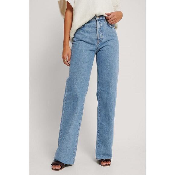 M.N.G. the Nora Jeans High Waist Raw Hem Denim Jeans in Blue Women's Size 6 - Picture 1 of 12